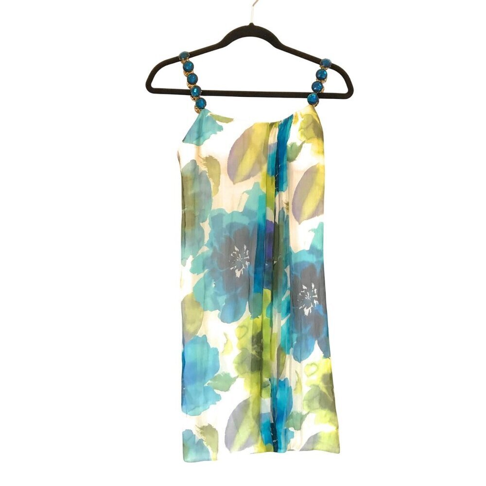 Badgley Mischka Blue Teal Floral Mini Dress